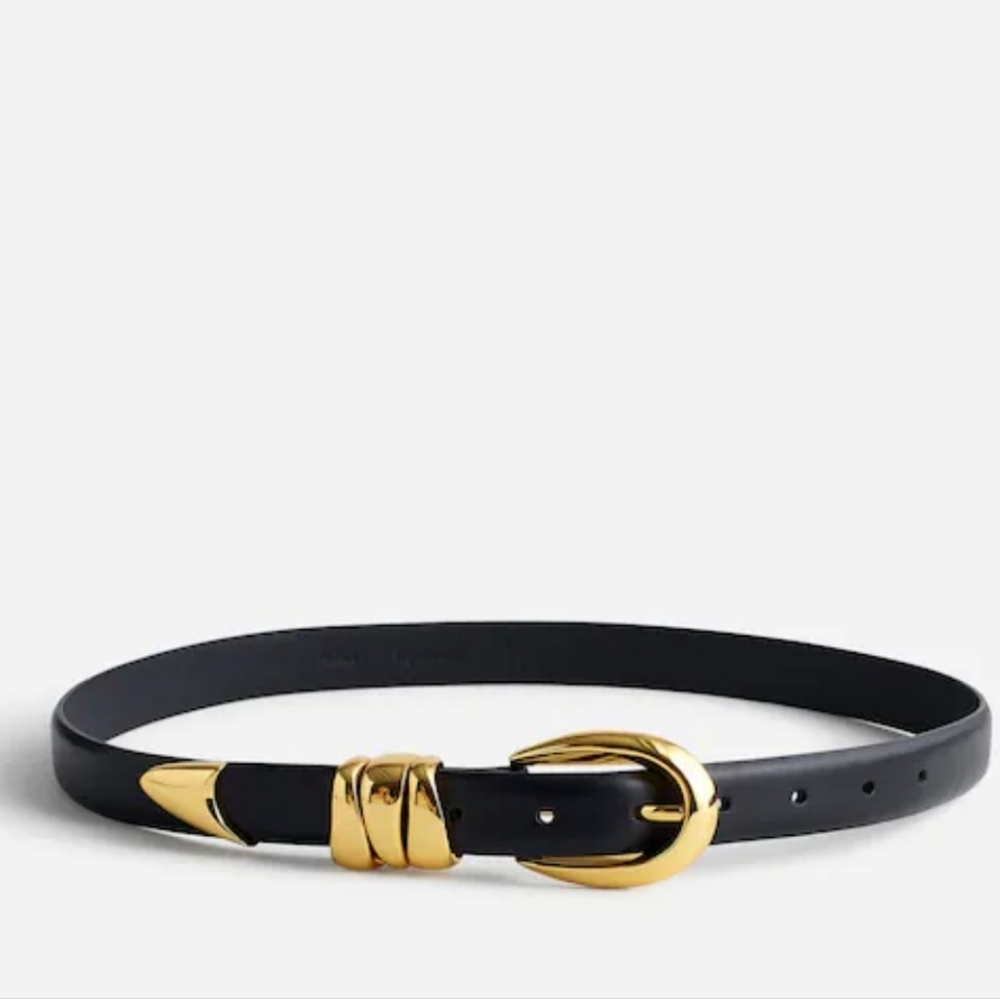 Madewell Triple Metal Keeper Belt - True Black, Gold Hardware